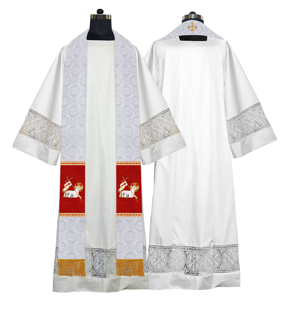 Handmade Pastor Stole with Spiritual Embroidered Motif & Trims