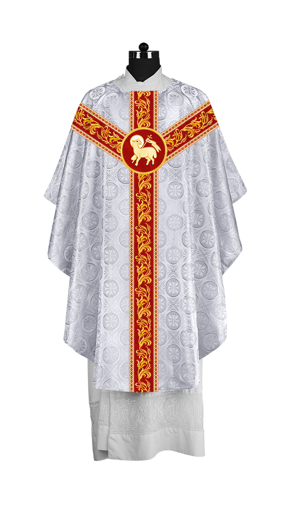 Premium Gothic Priest Chasuble with Embroidery Orphrey & Liturgical Motif