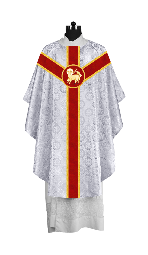Liturgical Gothic Chasuble with Embroidered Motif and Plain Orphrey