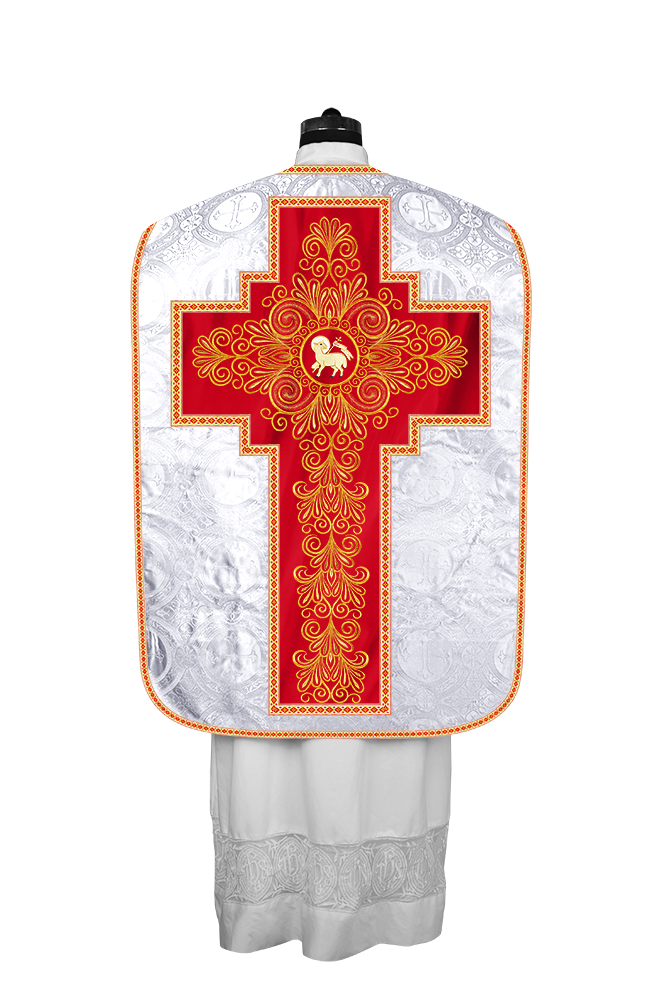 Roman Chasuble Vestment Enriched with Colored Braids and Trims