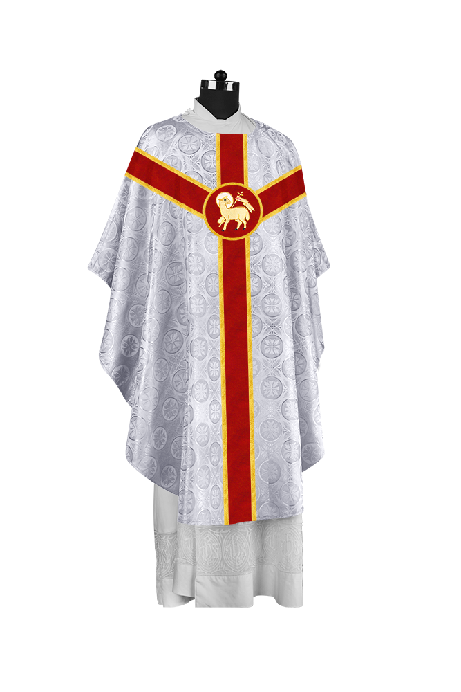 Liturgical Gothic Chasuble with Embroidered Motif and Plain Orphrey