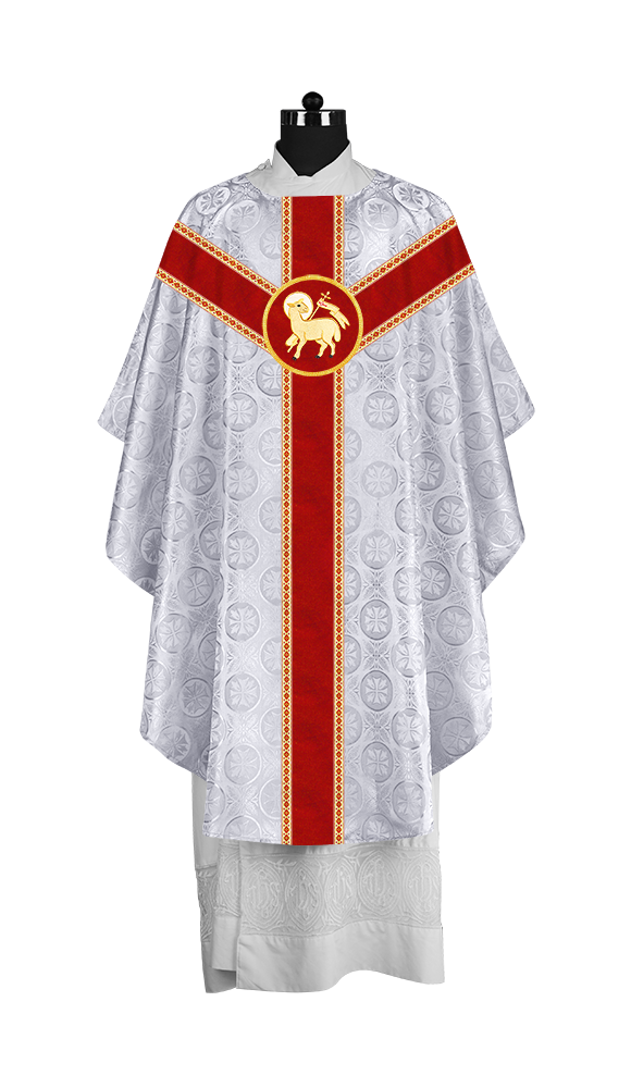 Liturgical Gothic Chasuble with Embroidered Motif and Plain Orphrey