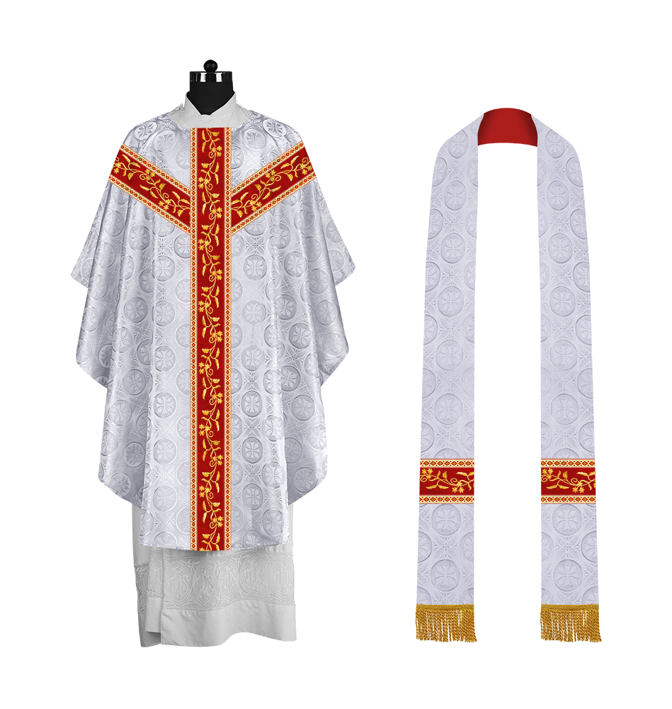 Traditional Gothic Chasuble Vestment with Floral Embroidery & Trims