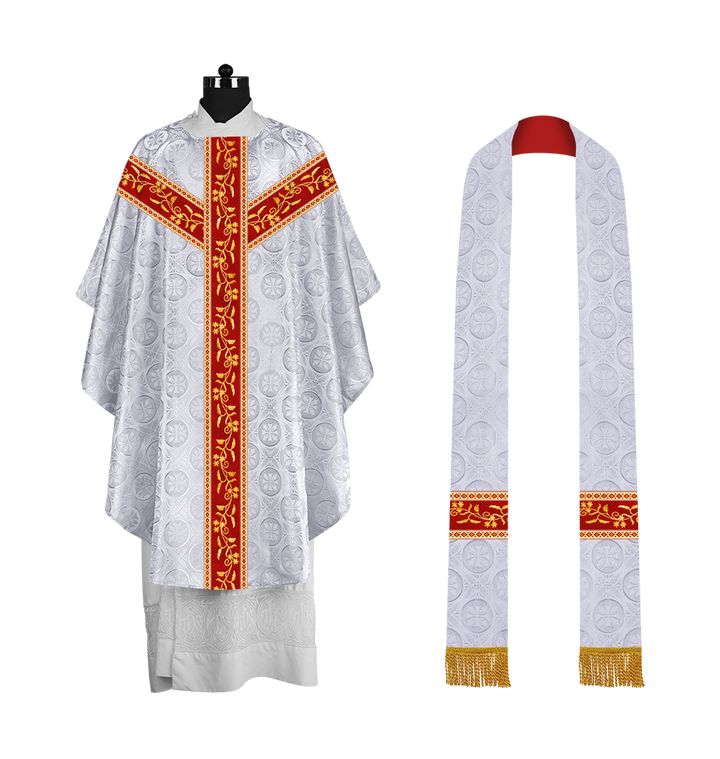 Traditional Gothic Chasuble Vestment with Floral Embroidery & Trims
