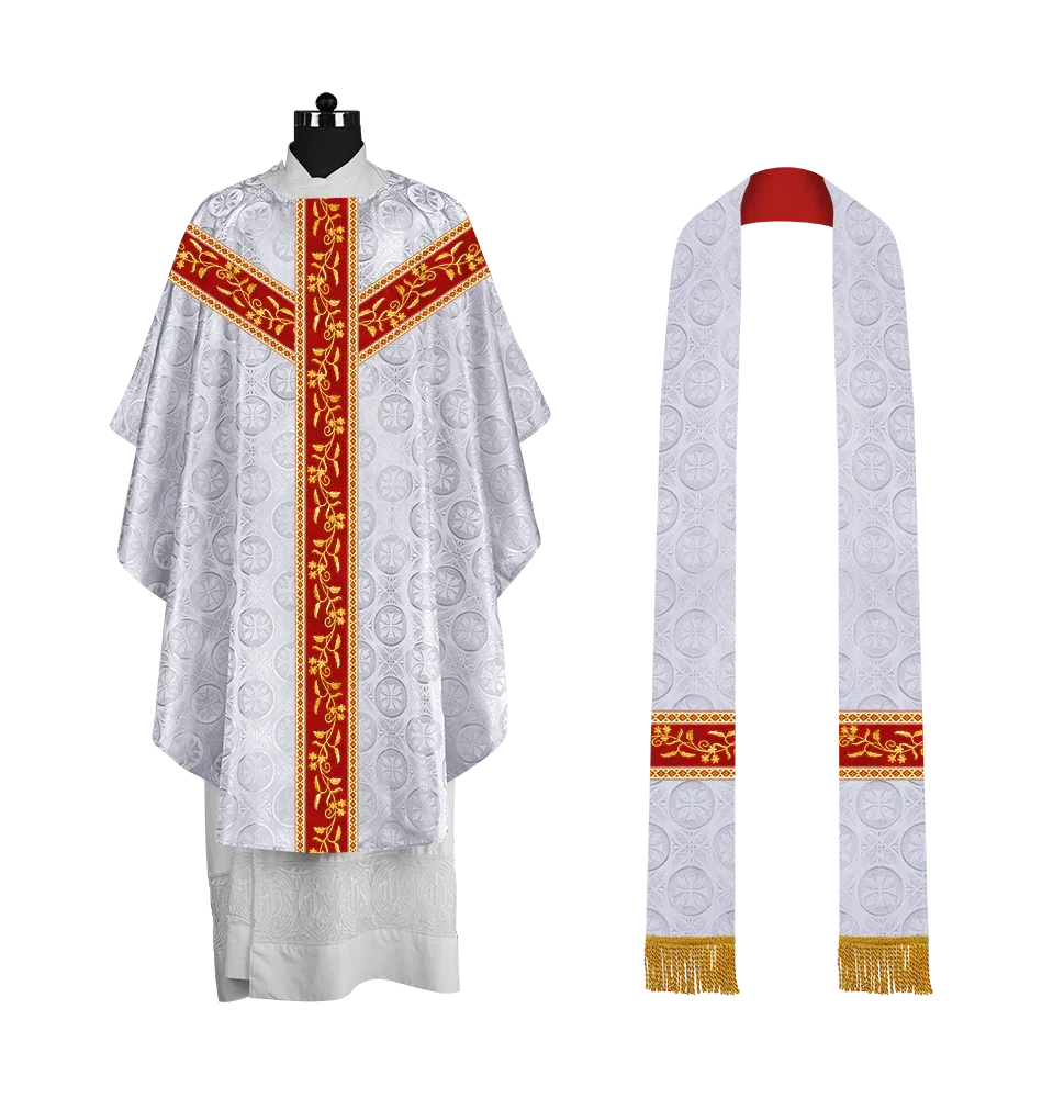 Traditional Gothic Chasuble Vestment with Floral Embroidery & Trims