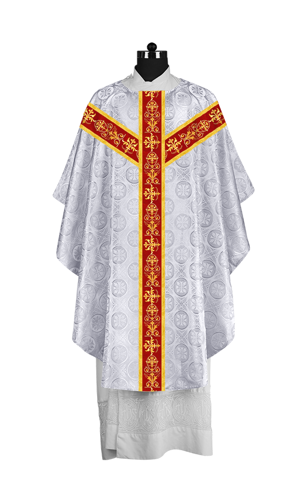 Ornate Priest Chasuble Vestment with Liturgical Embroidered Trims