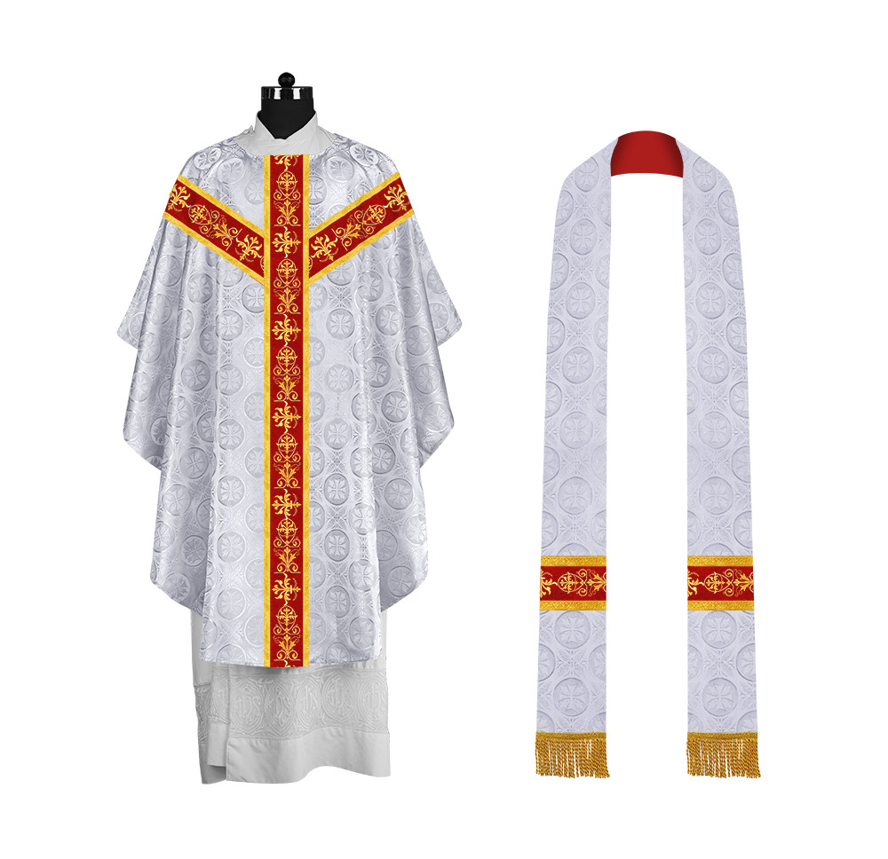 Ornate Priest Chasuble Vestment with Liturgical Embroidered Trims