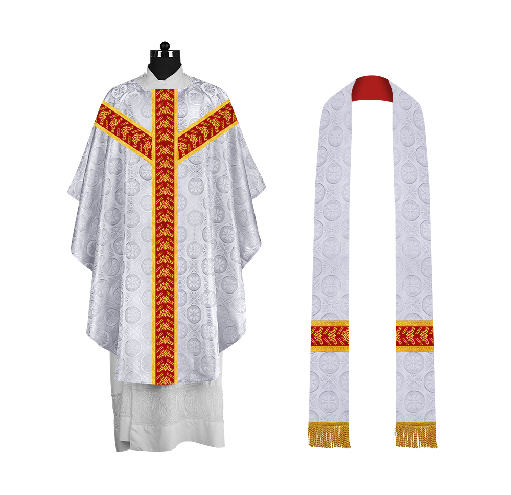 Traditional Gothic Chasuble Vestment with Embroidered Orphrey