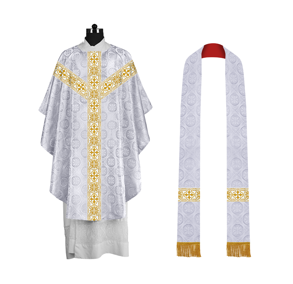 Priest Chasuble with Classic Braided Orphrey and Trims