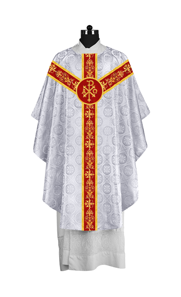 Ornate Priest Chasuble Vestment with Liturgical Embroidered Trims
