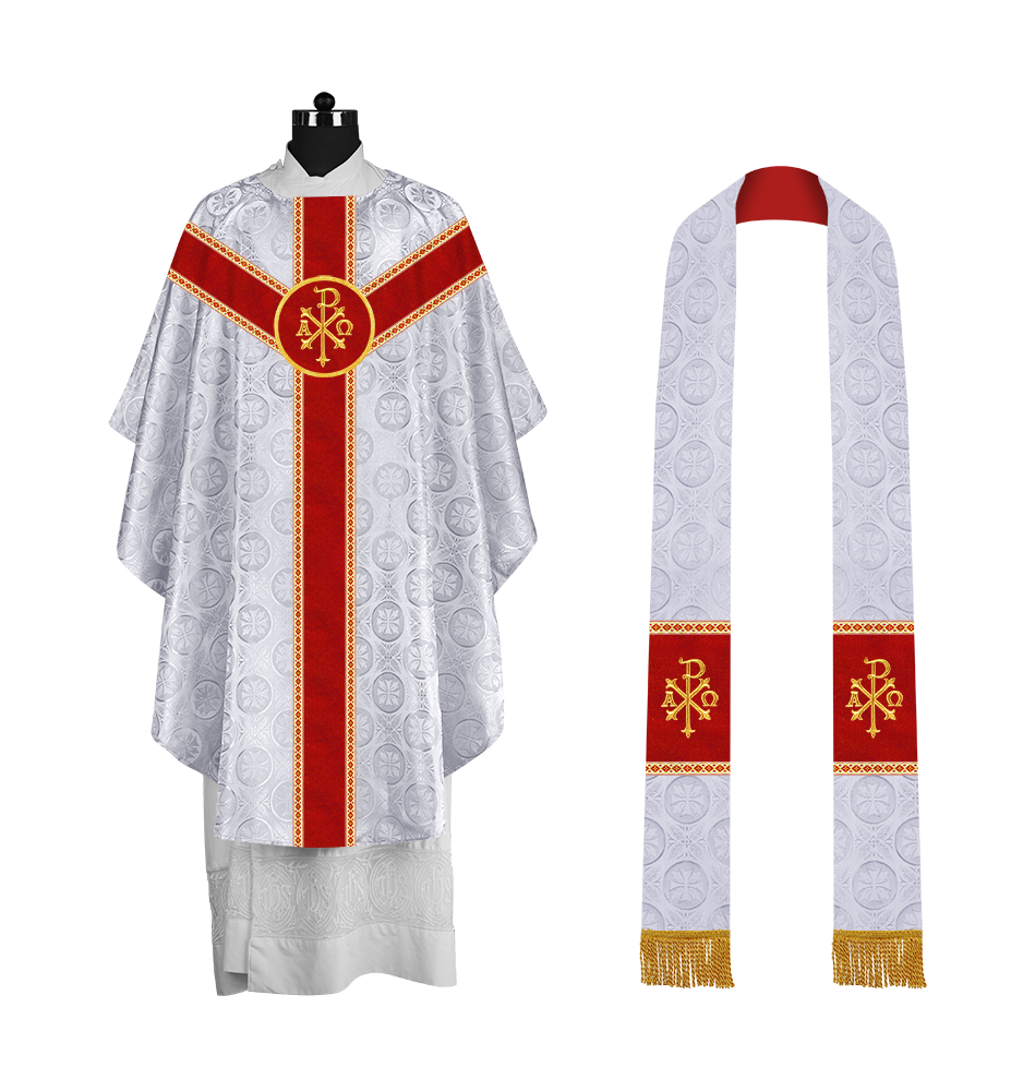 Liturgical Gothic Chasuble with Embroidered Motif and Plain Orphrey