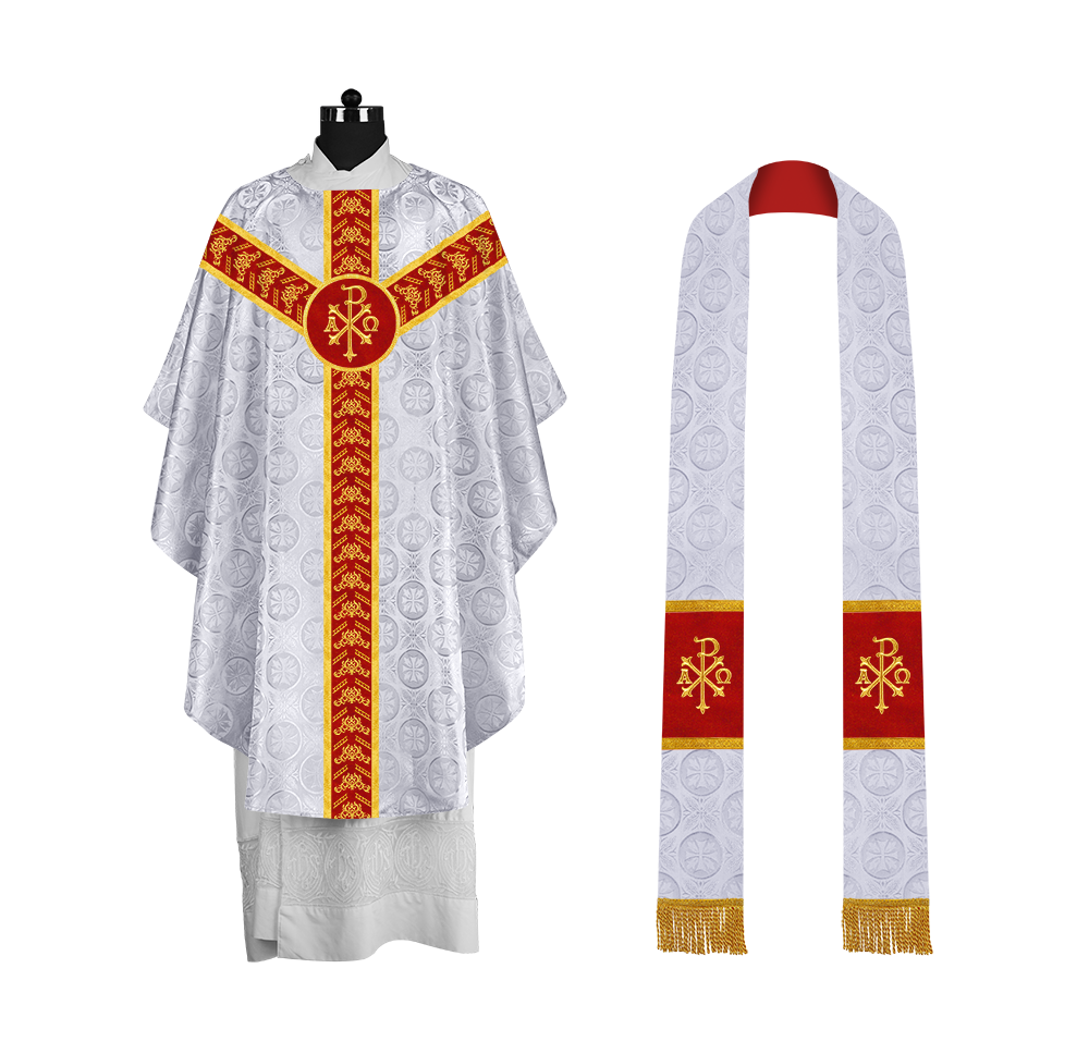 Traditional Gothic Chasuble Vestment with Embroidered Orphrey