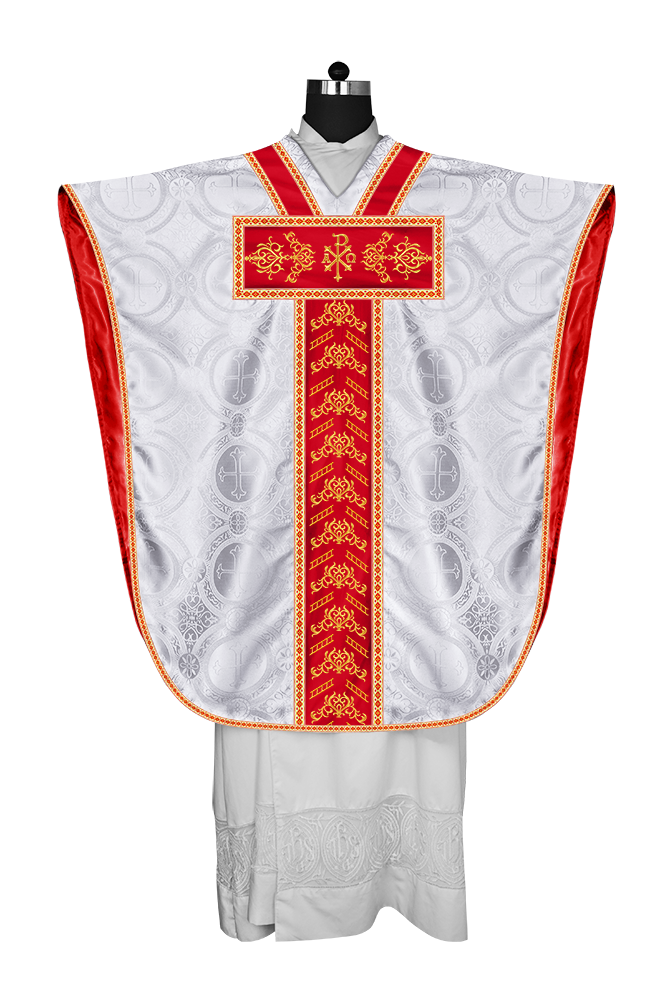 Borromean chasuble vestment adorned with colour braids and trims
