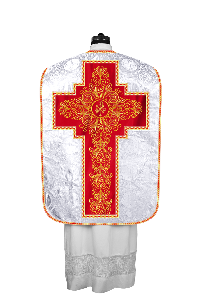 Roman Chasuble Vestment Enriched with Colored Braids and Trims
