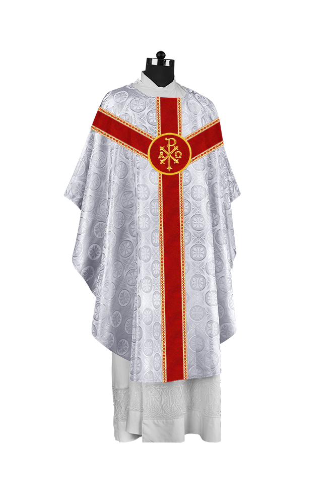 Liturgical Gothic Chasuble with Embroidered Motif and Plain Orphrey