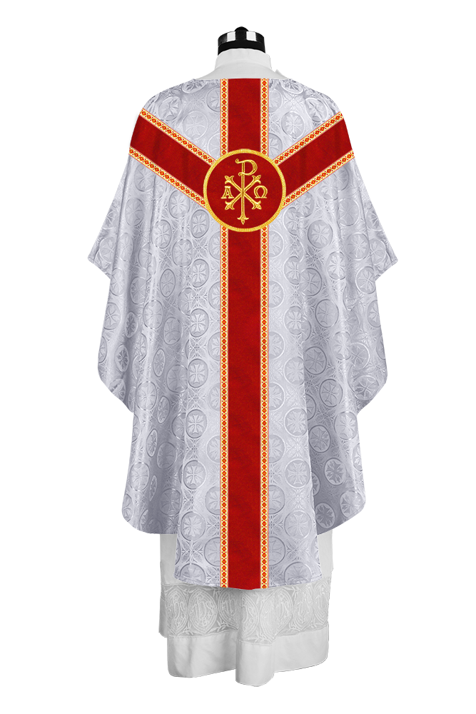 Liturgical Gothic Chasuble with Embroidered Motif and Plain Orphrey