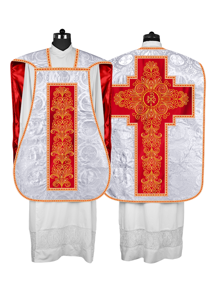 Roman Chasuble Vestment Enriched with Colored Braids and Trims