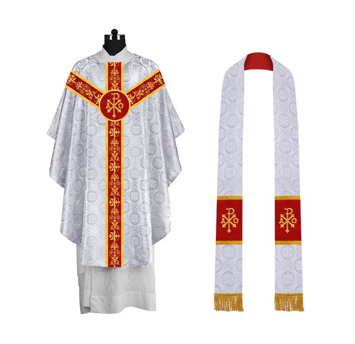 Ornate Priest Chasuble Vestment with Liturgical Embroidered Trims