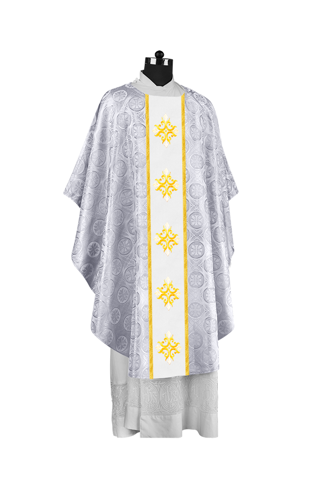 Handcrafted Gothic Chasuble with Cross Embroidered Orphrey