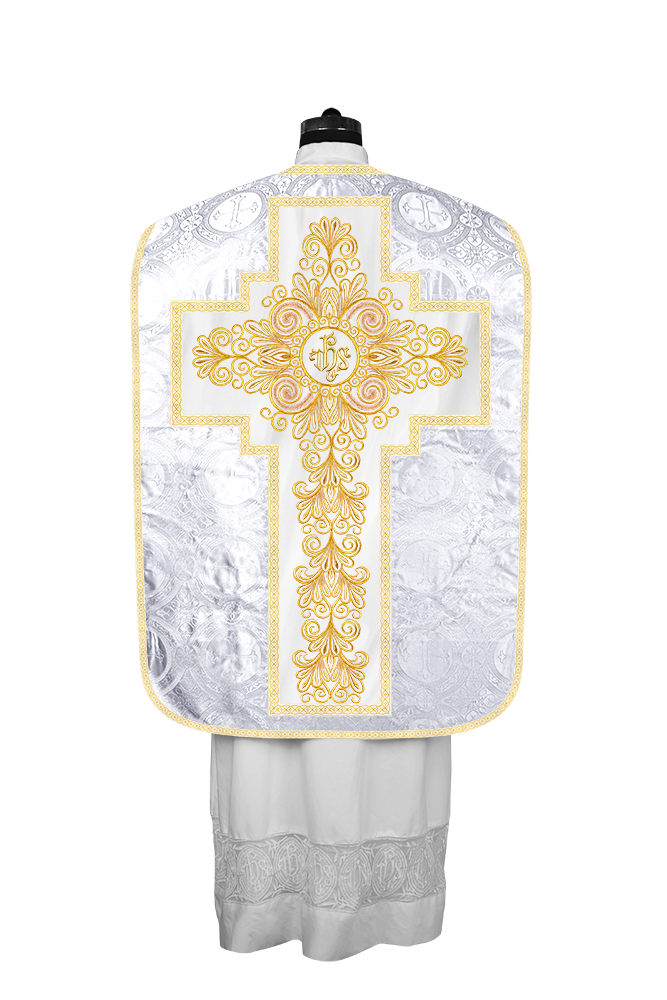 Roman Chasuble Vestment Enriched with Colored Braids and Trims