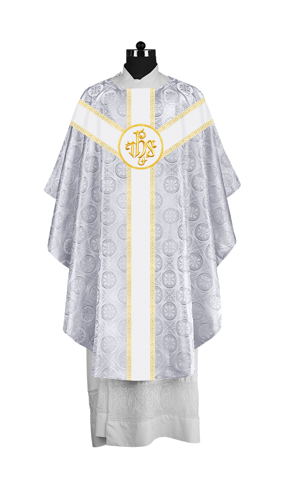 Liturgical Gothic Chasuble with Embroidered Motif and Plain Orphrey