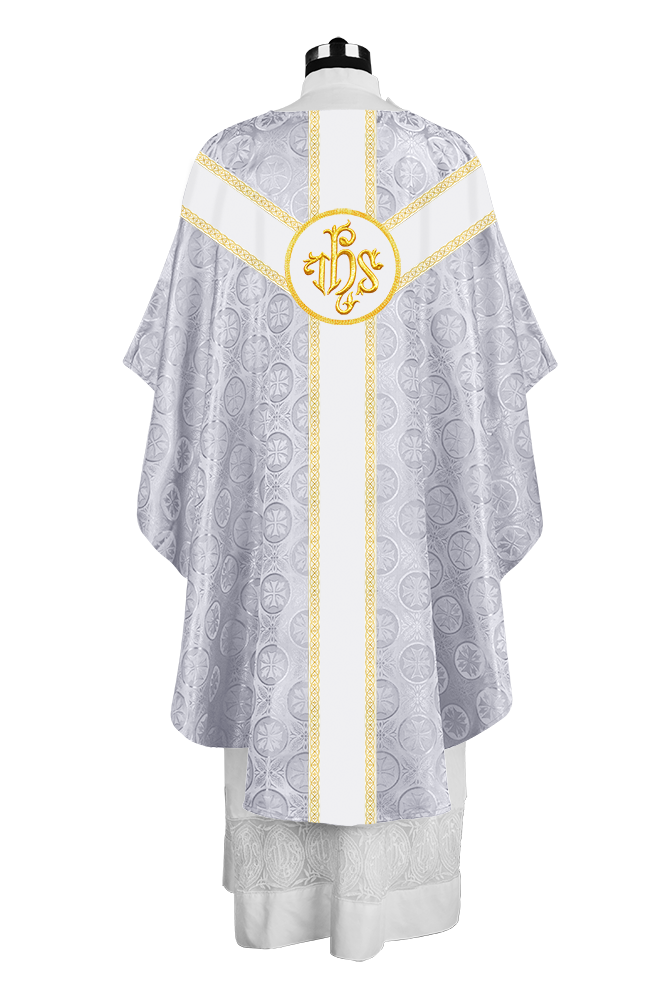 Liturgical Gothic Chasuble with Embroidered Motif and Plain Orphrey