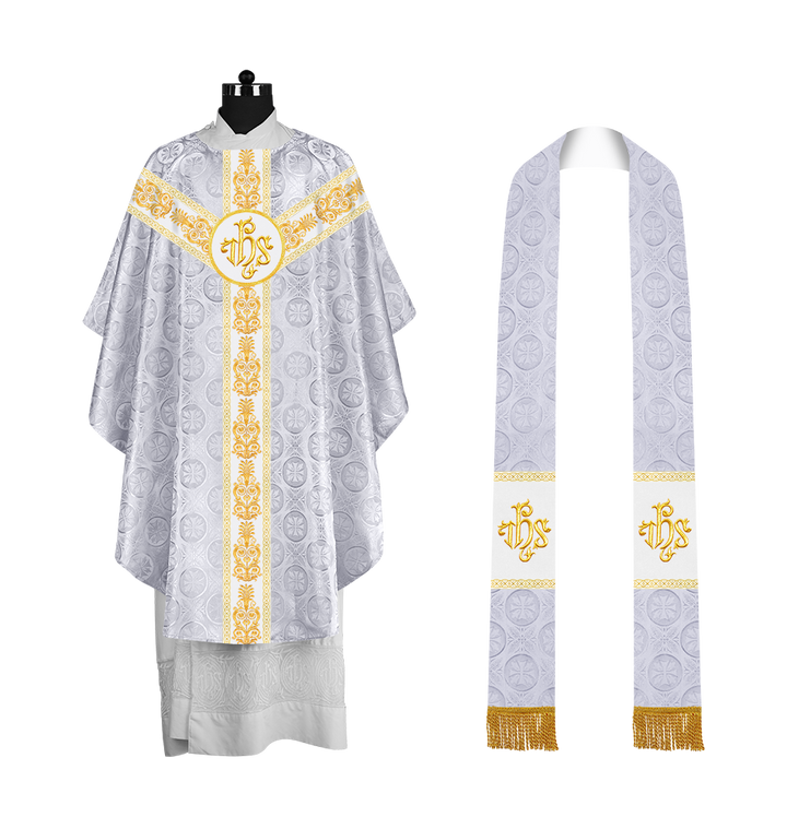 Gothic Priest Chasuble with Ornate Y-type Embroidered Orphrey