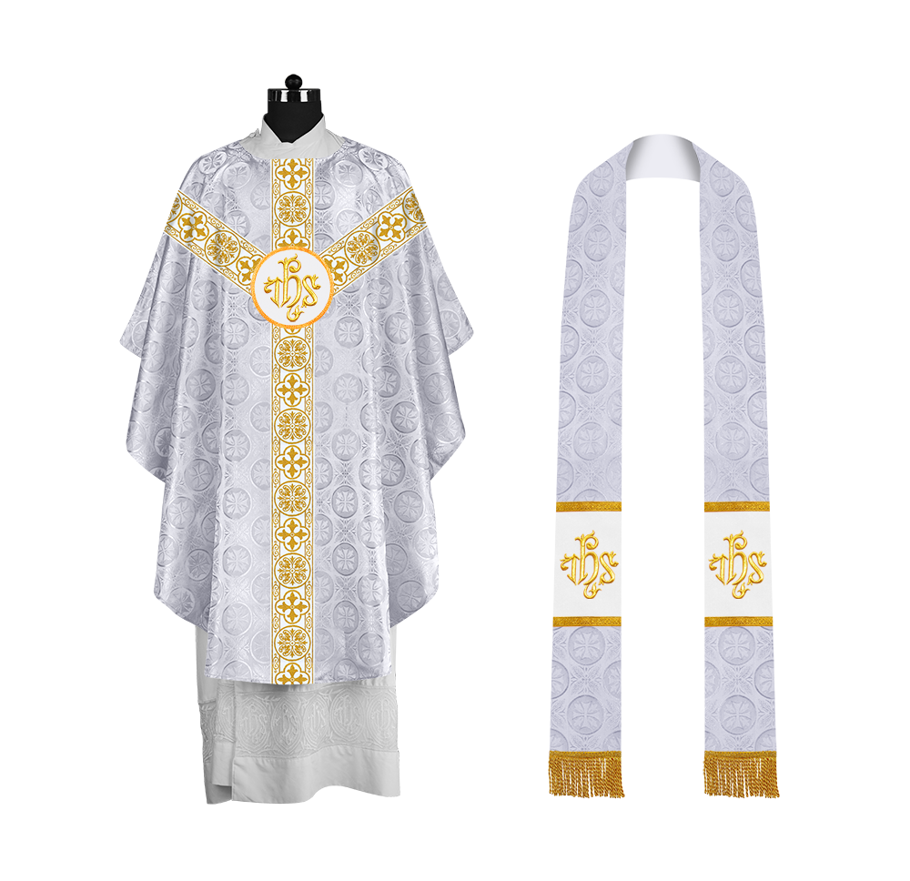 Priest Chasuble with Classic Braided Orphrey and Trims