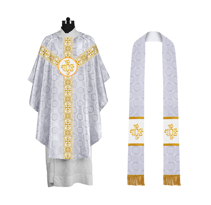 Priest Chasuble with Classic Braided Orphrey and Trims