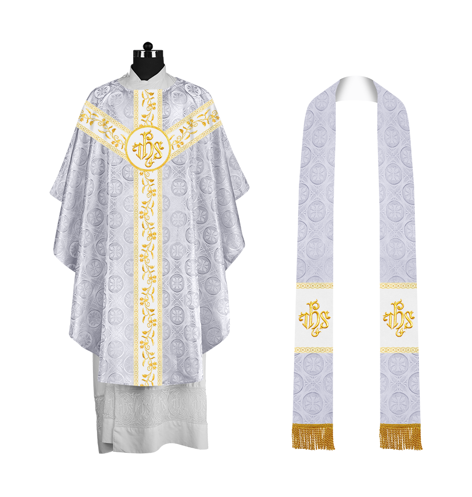 Traditional Gothic Chasuble Vestment with Floral Embroidery & Trims