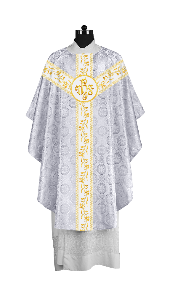 Traditional Gothic Chasuble Vestment with Floral Embroidery & Trims