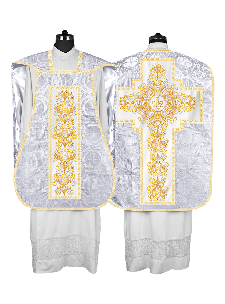 Roman Chasuble Vestment Enriched with Colored Braids and Trims