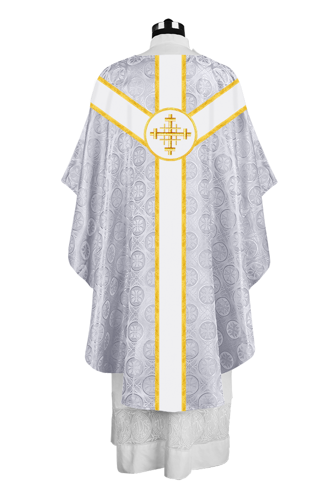 Liturgical Gothic Chasuble with Embroidered Motif and Plain Orphrey