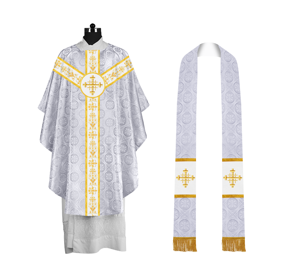 Ornate Priest Chasuble Vestment with Liturgical Embroidered Trims