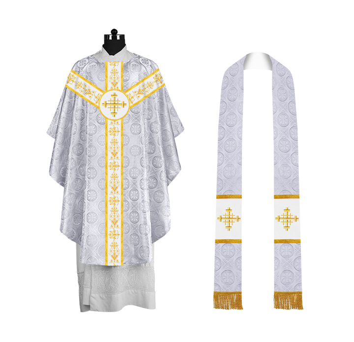 Ornate Priest Chasuble Vestment with Liturgical Embroidered Trims