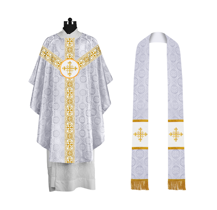 Priest Chasuble with Classic Braided Orphrey and Trims
