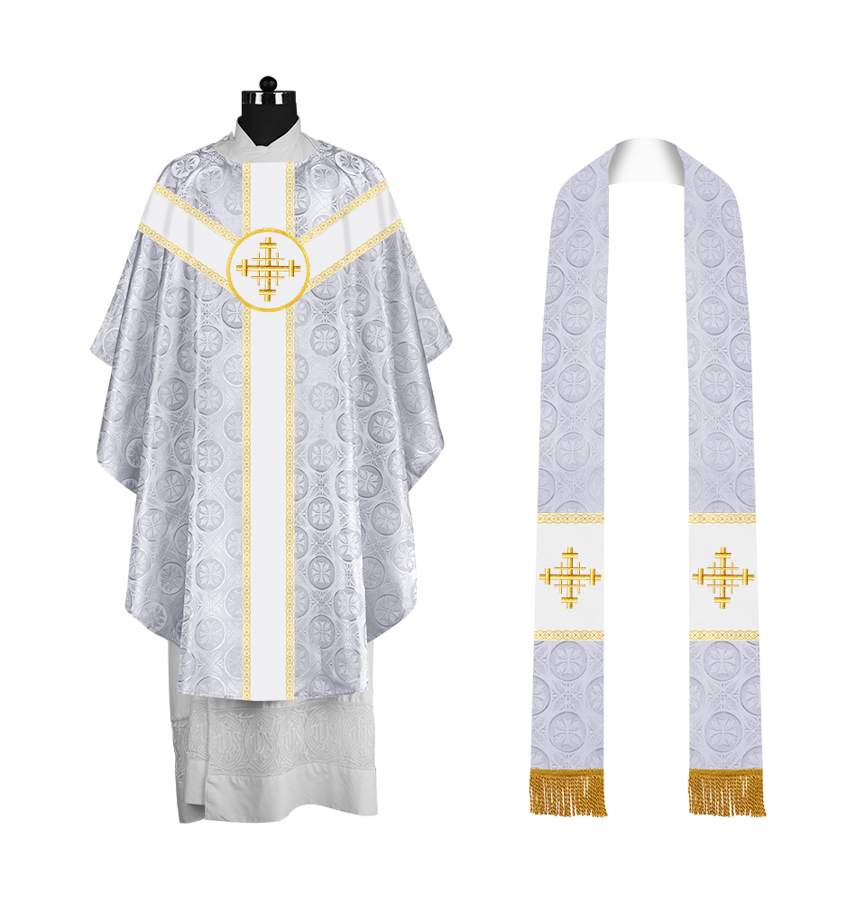 Liturgical Gothic Chasuble with Embroidered Motif and Plain Orphrey