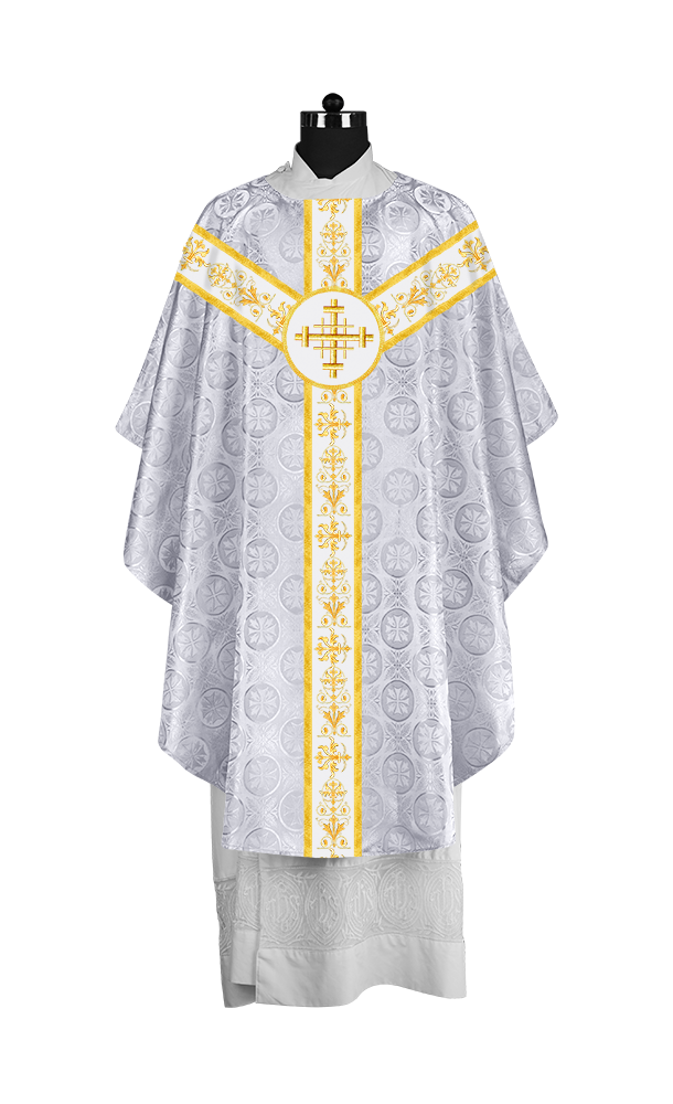 Ornate Priest Chasuble Vestment with Liturgical Embroidered Trims