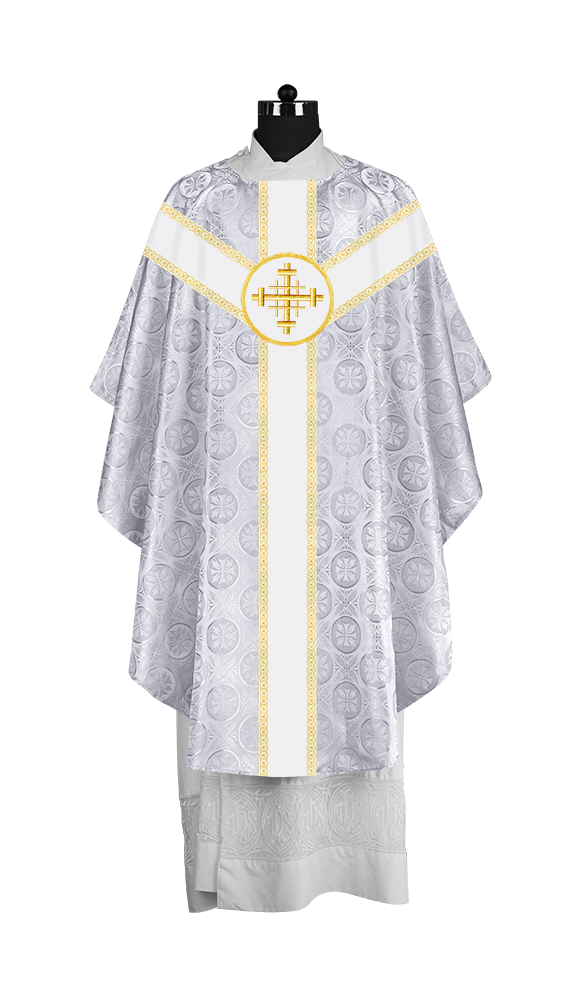 Liturgical Gothic Chasuble with Embroidered Motif and Plain Orphrey