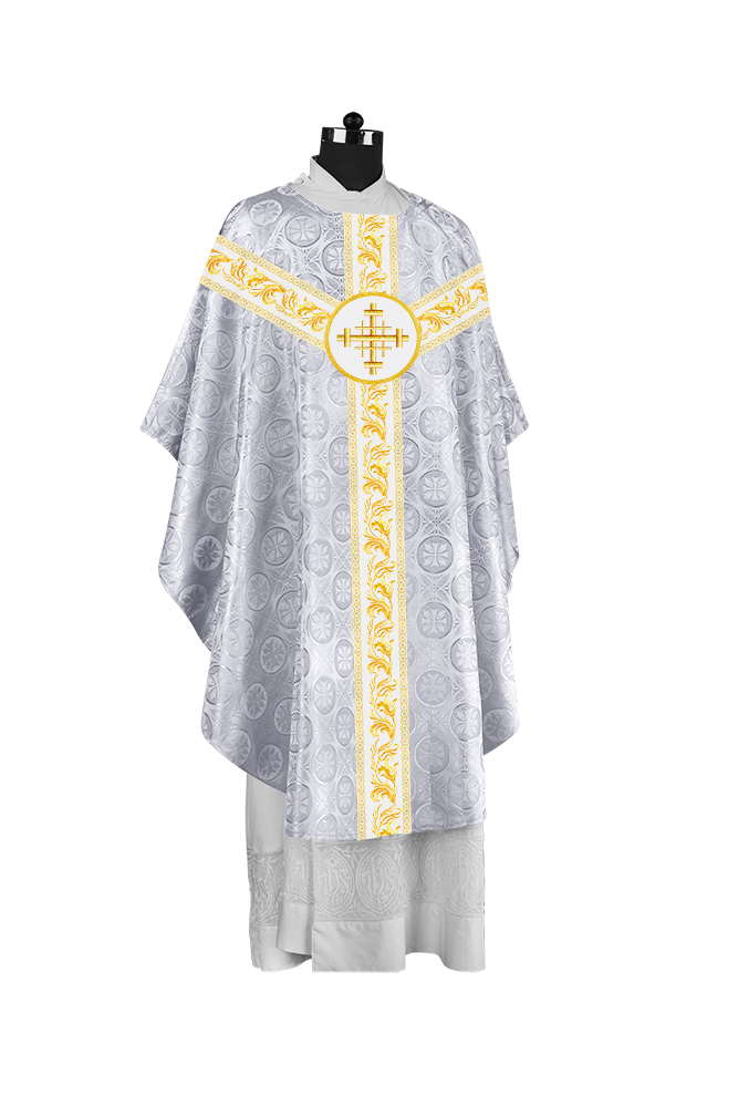 Premium Gothic Priest Chasuble with Embroidery Orphrey & Liturgical Motif