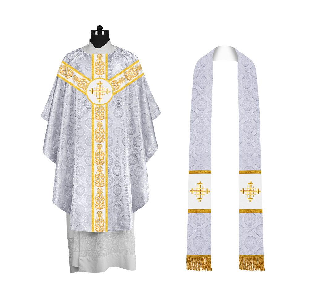 Handcrafted Gothic Chasuble with Traditional Embroidered Orphrey