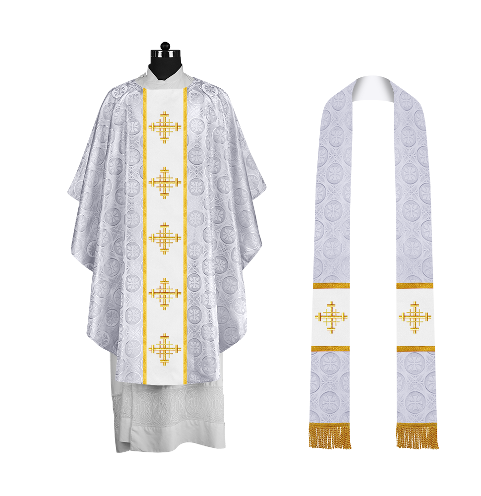 Handcrafted Gothic Chasuble with Cross Embroidered Orphrey