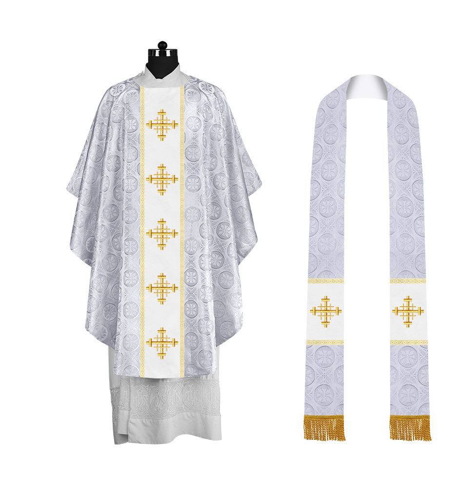 Liturgical Gothic Chasuble with Embroidered Cross Motif