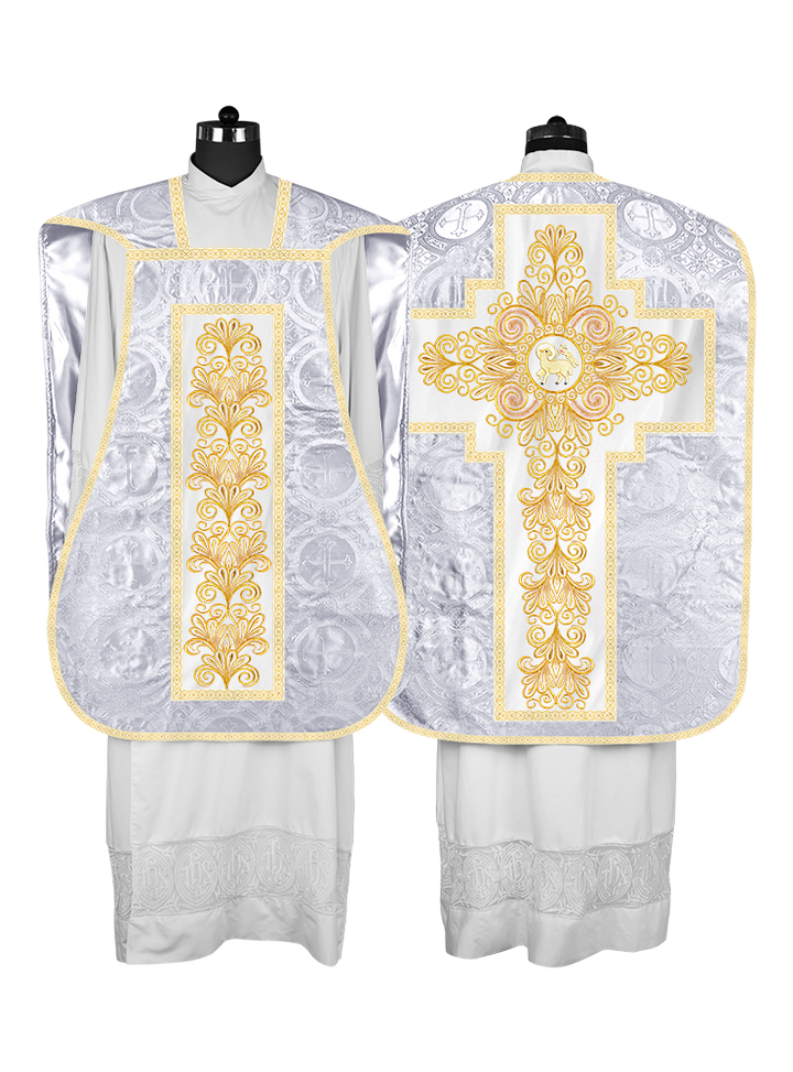 Roman Chasuble Vestment Enriched with Colored Braids and Trims