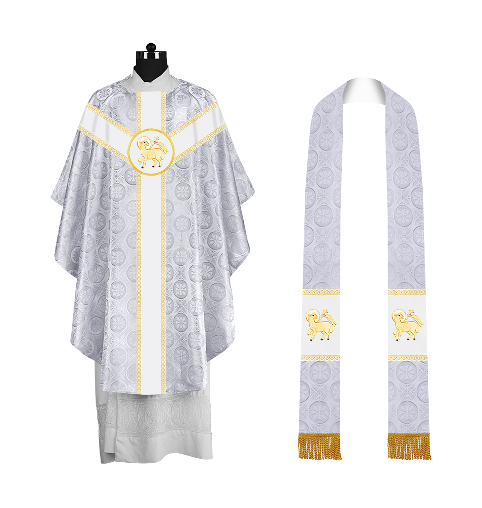 Liturgical Gothic Chasuble with Embroidered Motif and Plain Orphrey