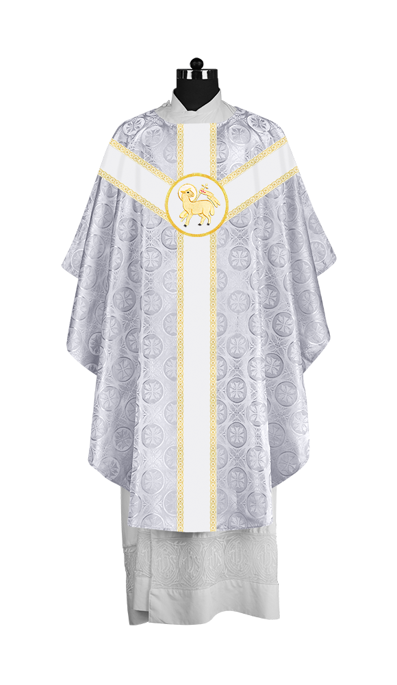 Liturgical Gothic Chasuble with Embroidered Motif and Plain Orphrey