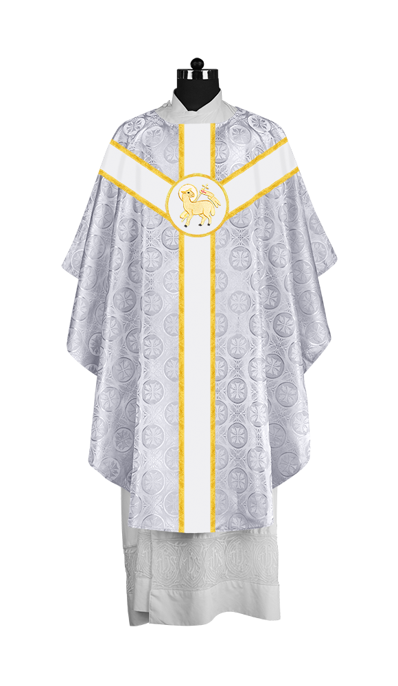Liturgical Gothic Chasuble with Embroidered Motif and Plain Orphrey