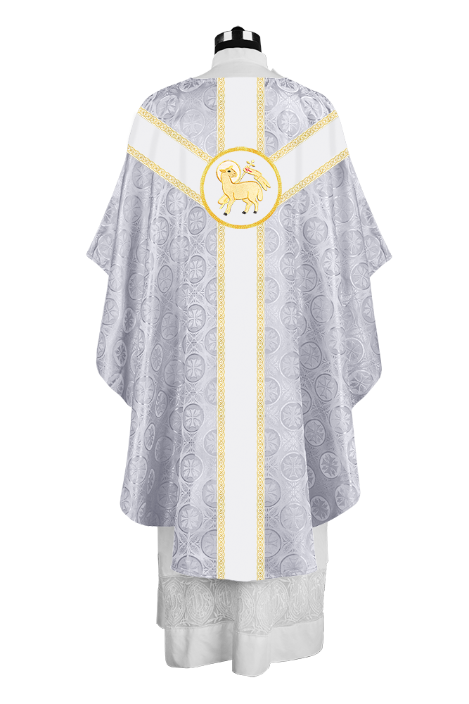 Liturgical Gothic Chasuble with Embroidered Motif and Plain Orphrey