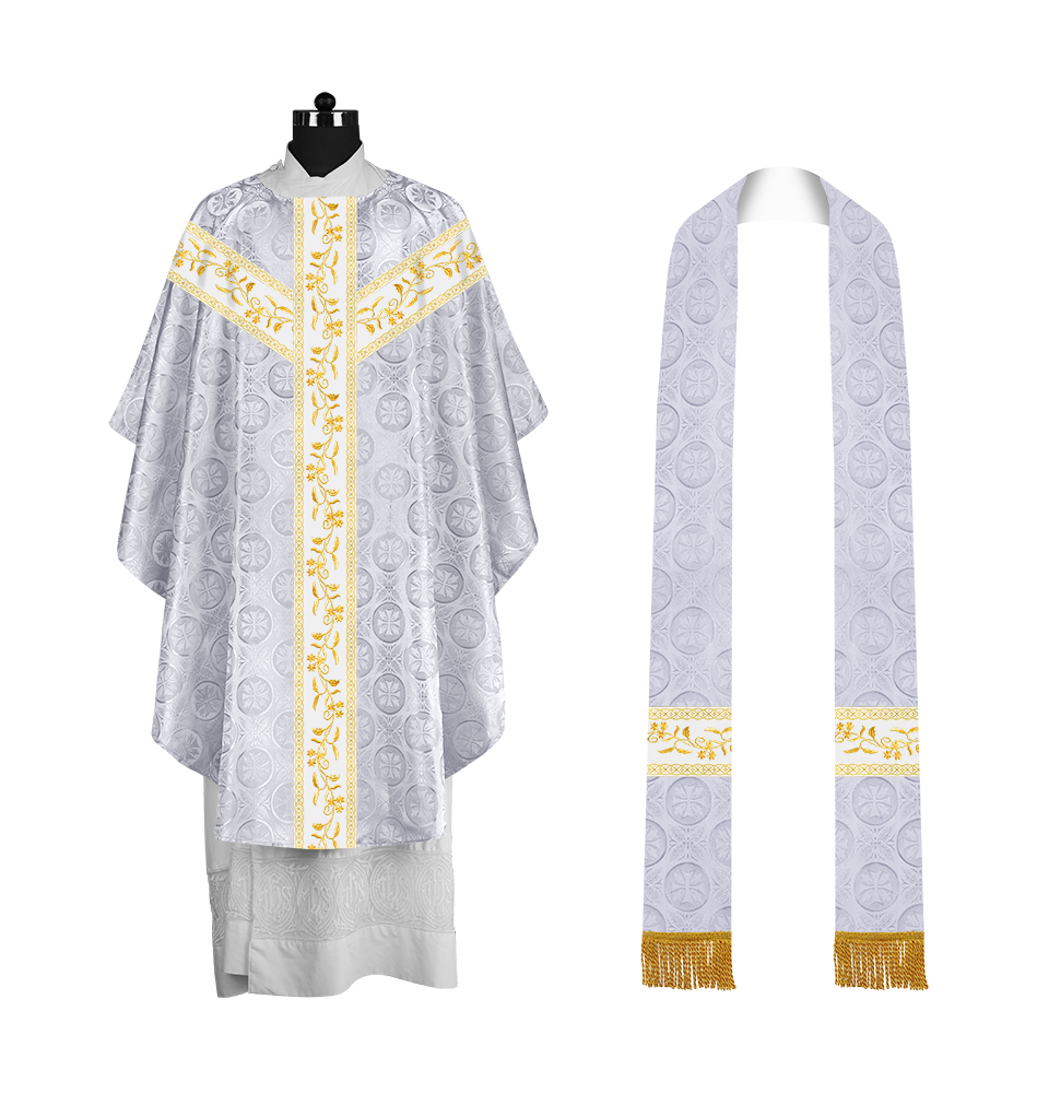 Traditional Gothic Chasuble Vestment with Floral Embroidery & Trims