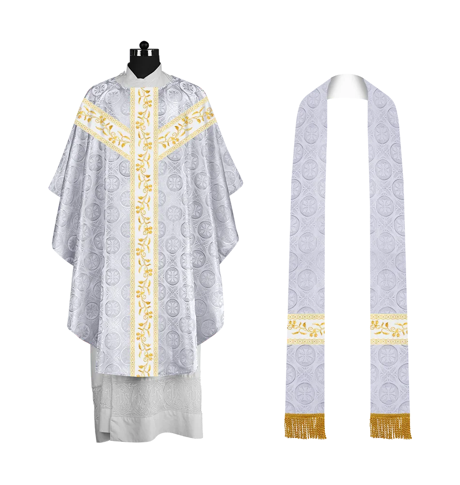 Traditional Gothic Chasuble Vestment with Floral Embroidery & Trims